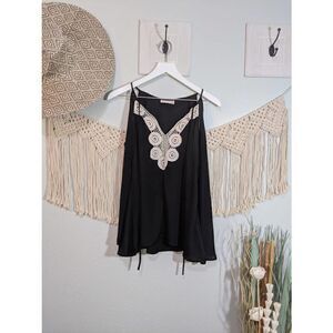 Altar'd State Cutout Shoulder Black Lace Top